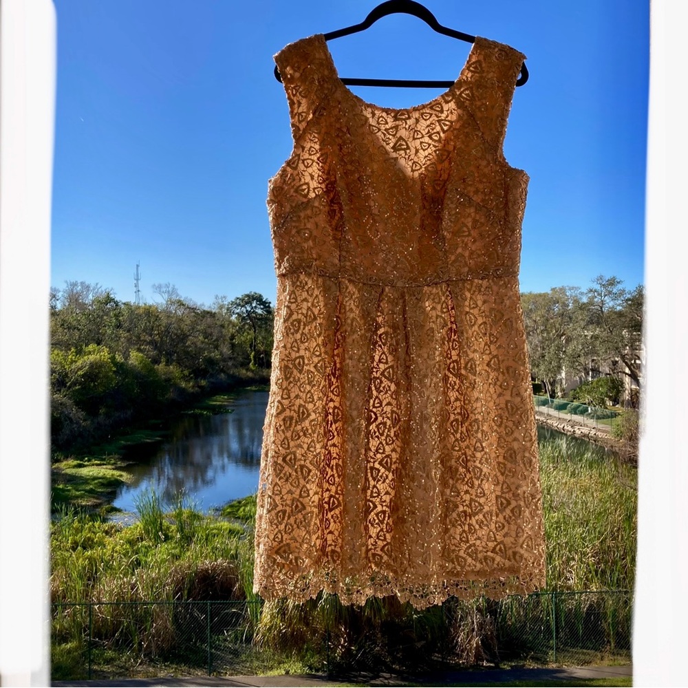 Decode 1.8 Dress V-Back /Party/Gold/Sequin Lace/Size 14-16